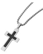 Herren Halskette mit Kreuz Anhänger silber schwarz 61 cm Venezianerkette schräg