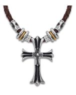Lotus Style Herren Leder Halskette Kreuz Anhänger LS2074-1/1 Kordel braun geflochten anhänger