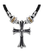 Lotus Style Herren Leder Halskette Kreuz Anhänger LS2074-1/2 Kordel schwarz anhänger