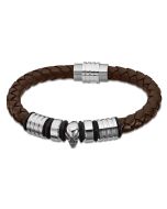 Lotus Style Herren Leder Armband Totenkopf braun Kordel rund LS2042-2/1 Edelstahl