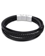 Leder Armband Männer Lotus Style mehrreihig schwarz LS2051-2/3 Magnetverschluss