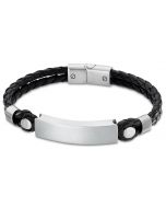 Lotus Style Herren Armband Leder schwarz LS2103-2/2 zweireihig Edelstahlplatte