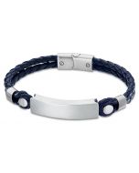Lotus Style Herren Armband Leder blau LS2103-2/3 zweireihig Edelstahlplatte