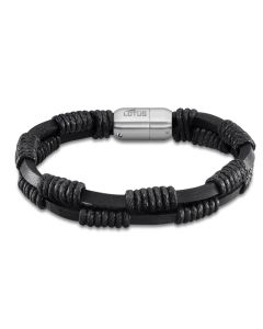 Lotus Style Herren Edelstahlarmband mit Lederelemente schwarz LS2197-2/1