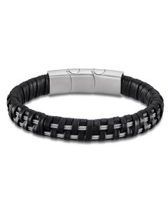 Lotus Style Lederarmband Edelstahlseile schwarz silber LS2201-2/1