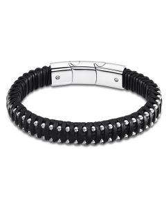 Lotus Style Lederarmband Edelstahl flach schwarz silber LS2204-2/1