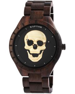 Raptor Armbanduhr Holz Totenkopf Uhr braun goldfarbig RA20300-003