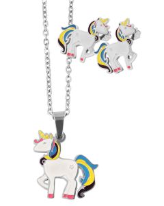 Akzent Mädchen Schmuckset Einhorn bunt Ohrstecker Halskette 43 + 5 cm set