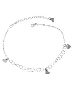 Fußkettchen mit 4 Herz Anhänger silberfarbig 23 cm + 5 cm Akzent Fußkette