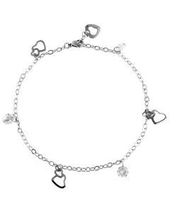 Fußkettchen Herz Strass 24 cm Akzent Fußkette Herzen silberfarbig Fußschmuck