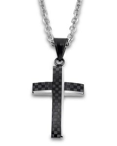Herren Halskette mit Kreuz LS2105-1/2 Carbonoptik Kette Lotus Style anhänger