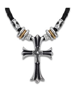 Lotus Style Herren Leder Halskette Kreuz Anhänger LS2074-1/2 Kordel schwarz anhänger