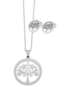 Akzent Schmuckset silberfarbig Lebensbaum Halskette und Ohrstecker glänzend