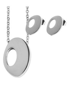 Akzent Schmuckset Oval silberfarbig Ohrstecker Halskette Collier 48 cm