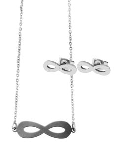 Akzent Schmuckset Unendlichkeit silberfarbig Ohrstecker Halskette