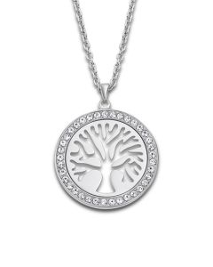 Damen Halskette Collier Lotus Style Lebensbaum Kreis Strass LS2181-1/1 Anhänger