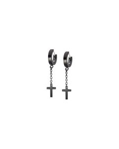Lotus Style Herren Clapp-Creolen schwarz Kreuz Anhänger Ohrringe LS2173-4/2