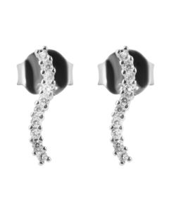PAAR Mädchen Ohrstecker 925er Silber Rhodiniert geschwungene Stäbchen Zirkonia
