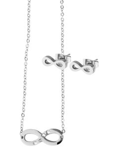 Akzent Schmuckset Unendlichkeit silberfarbig Ohrstecker Halskette Strass Edelstahl