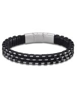 Lotus Style Lederarmband Edelstahlseile schwarz silber LS2199-2/1