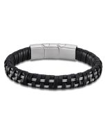 Lotus Style Lederarmband Edelstahlseile schwarz silber LS2201-2/1