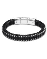 Lotus Style Lederarmband Edelstahl flach schwarz silber LS2204-2/1