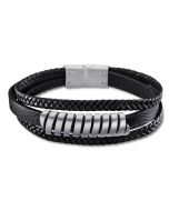 Lotus Style Lederarmband dreireihig schwarz silber LS2208-2/1