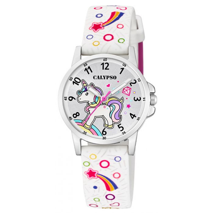 Calypso Kinder Armbanduhr Mädchen Uhr Einhorn PU-Band weiß K5776/4