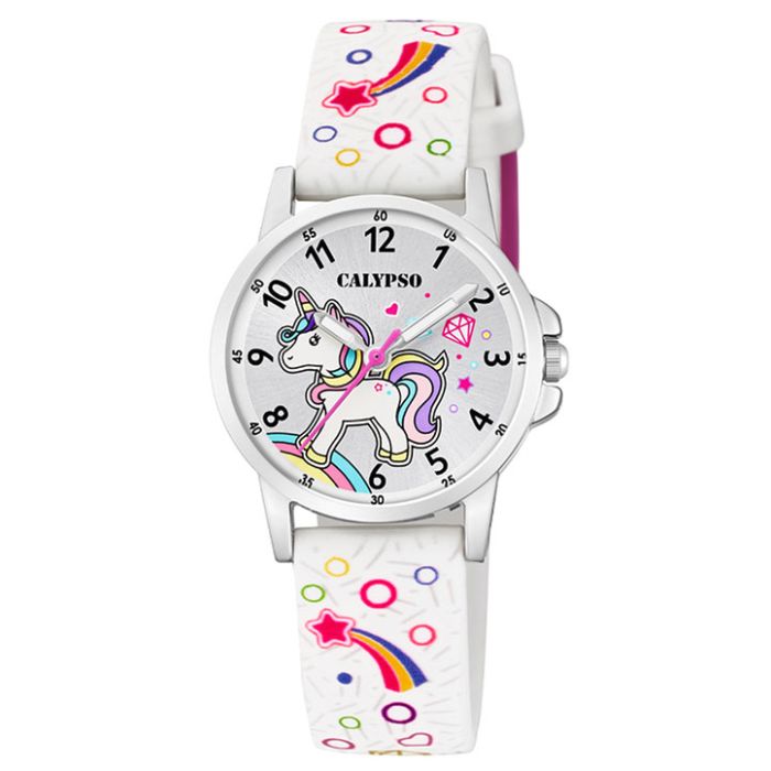 K5776/4 PU-Band Uhr Mädchen Einhorn Armbanduhr Kinder weiß Calypso