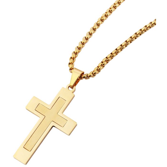 Kreuz Kette Herren aus Edelstahl gold VADI