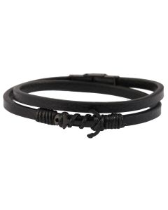 Akzent Wickelarmband schwarz Anker Echtleder kürzbar