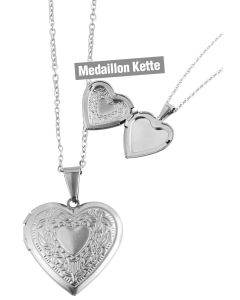 Foto Medaillon Bilder Amulett Herz Anhänger mit Kette Edelstahl silberfarbig
