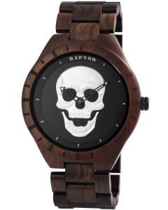 Raptor Armbanduhr Holz Totenkopf Uhr dunkelbraun silber RA20300-002