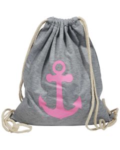 Turnbeutel Hipster Jutebeutel Sportbeutel Jute Rucksack Tasche grau Anker pink