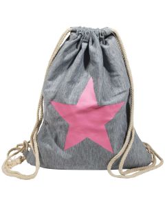 Turnbeutel Hipster Jutebeutel Sportbeutel Jute Rucksack Tasche grau Stern pink