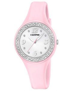 Calypso Armbanduhr rosa silberfarbig Damen Uhr K5567/C Strass