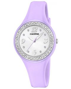 Calypso Armbanduhr lila silberfarbig Damen Uhr K5567/D Strass