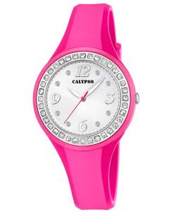 Calypso Armbanduhr pink silberfarbig Damen Uhr K5567/E Strass