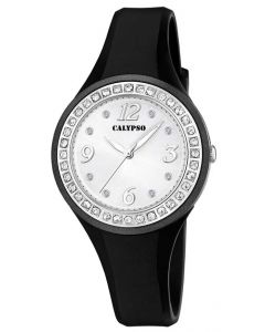 Calypso Armbanduhr schwarz silberfarbig Damen Uhr K5567/F Strass