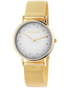 Damenuhr Strass Armbanduhr Edelstahl Mesh goldfarbig Analog Quarz Uhr
