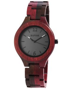 Raptor Damen Uhr Holz Armbanduhr rotbraun gemasert Holzuhr RA10191-001