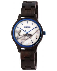 Raptor Damen Uhr Holz Armbanduhr dunkelbraun blau Holzuhr RA10209-005