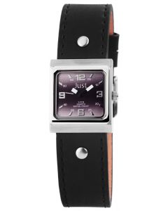 Just Damen Uhr Echt Leder JU10155-013 schwarz Armbanduhr eckig