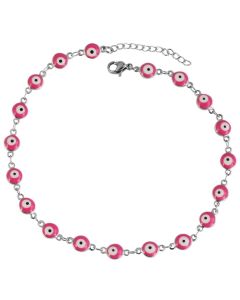 Fußkettchen Türkisches Auge 24 cm Akzent Fußkette Fußschmuck rosa weiß
