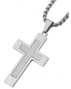 Herren Halskette mit Kreuz Anhänger silber-farbig 61 cm Venezianerkette schräg