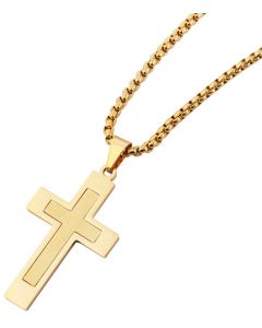 Herren Halskette mit Kreuz Anhänger gold-farbig 61 cm Venezianerkette schräg