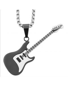 Halskette mit Anhänger Gitarre schwarz silber Edelstahlkette
