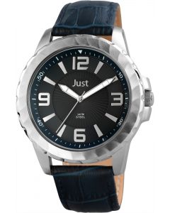 Just Herren Uhr blau JU20145-002 Armbanduhr XXL Echtlederarmband