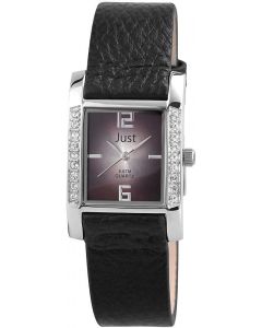 Just Damen Uhr schwarz Leder 48-S10106-BK Armbanduhr Strass