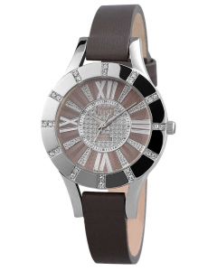Just Damen Uhr Leder JU10059-003 Armbanduhr grau silber Strass